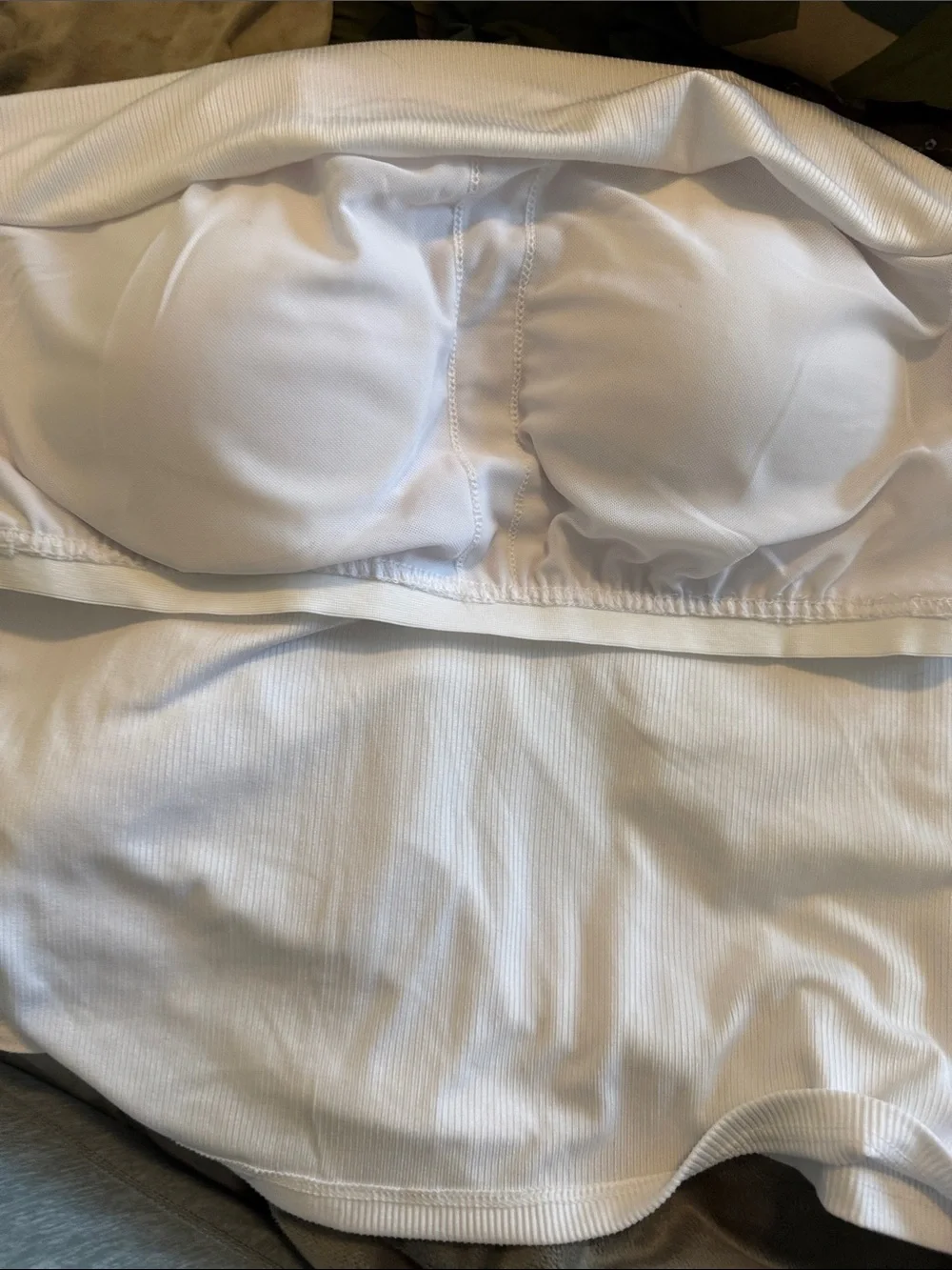 White Ribbed Racerback Tank Top Bra Built In Shelf - Picture 3 of 5